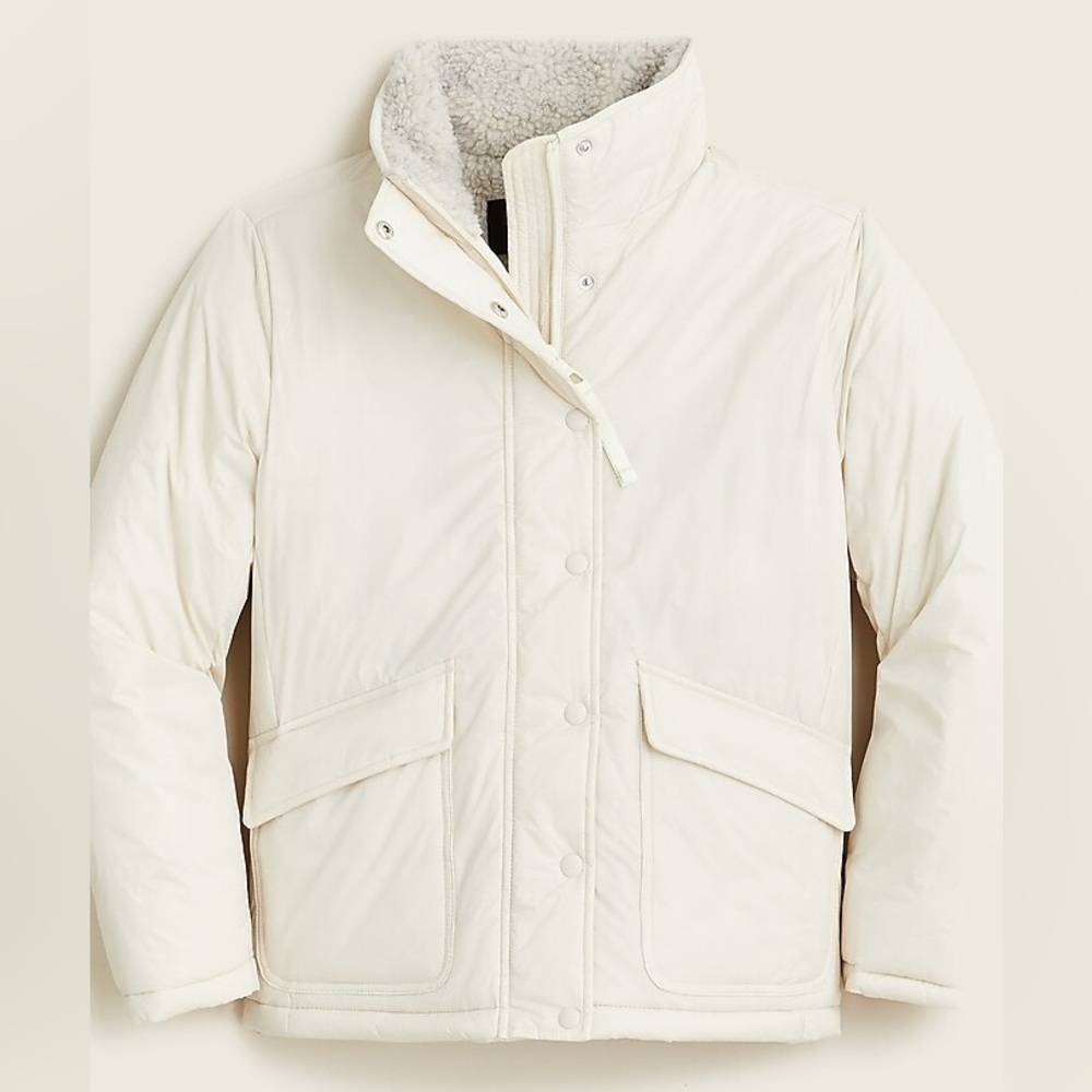 J Crew Sherpa Lined Puffer Jacket with Primaloft